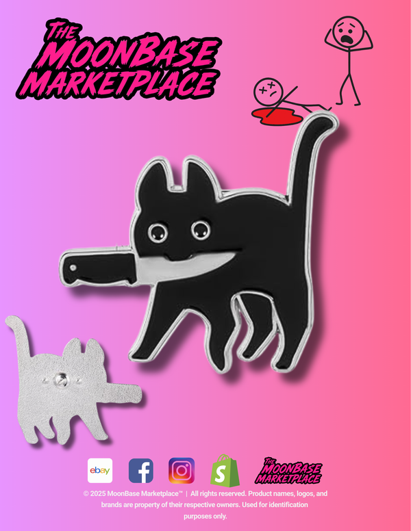 MoonBase Murder Cat™ Enamel Pin | Black Cat with Knife | No Lives Matter 😼