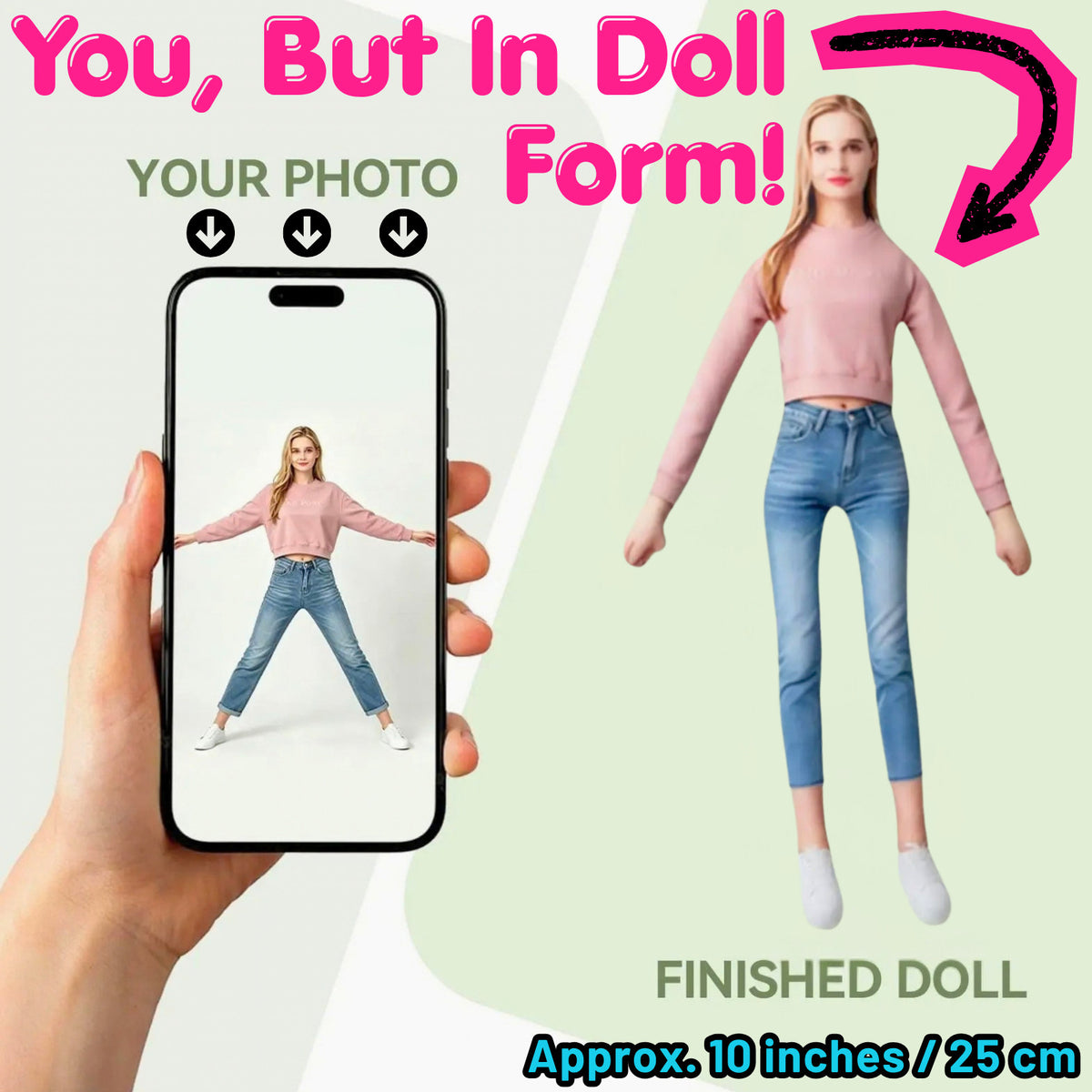 Personalized Mini Me Plush Doll From Your Photo, 10in