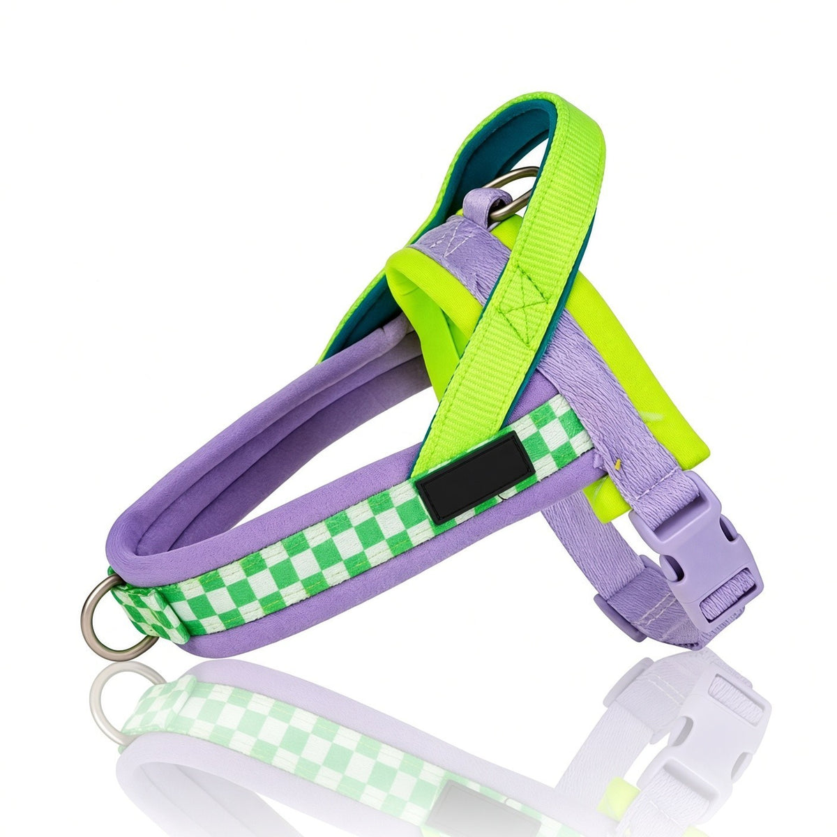 No-Pull Dog Harness, Front Clip, Reflective and Padded - Green Checker